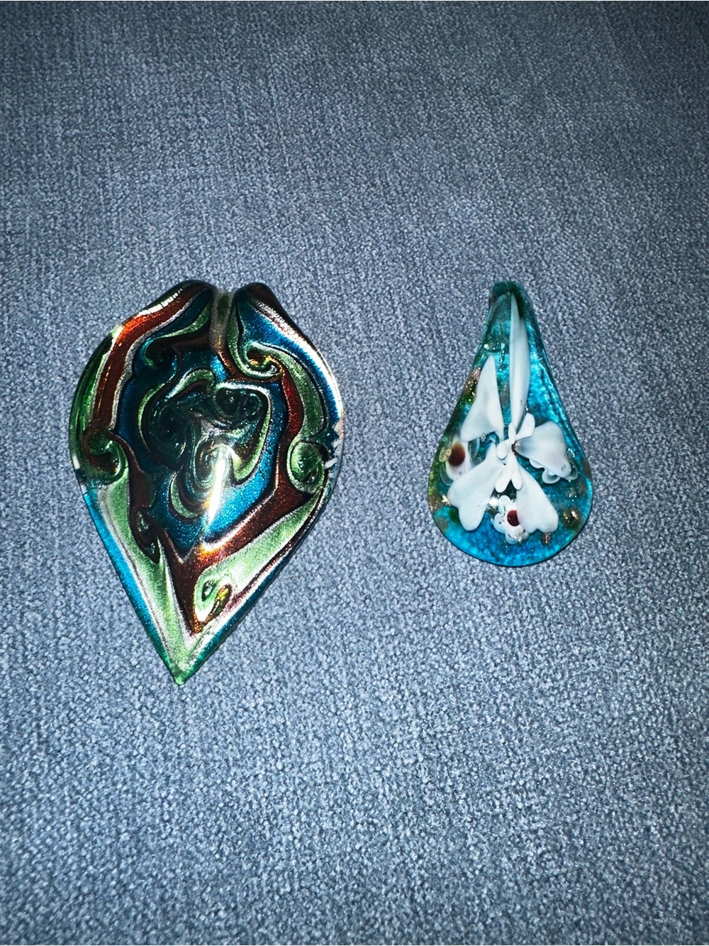 Handblown Glass Teardrop Pendants in Iridescent Green & Aqua